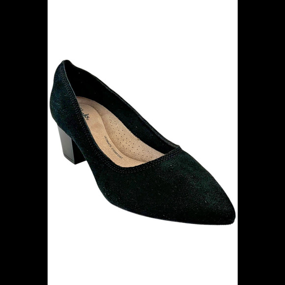 Clarks Collection Women's Leather Block-Heeled Pumps Warm Black Suede - Medium - Picture 1 of 3